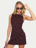Kherin Boat Neck Romper Wine Polka