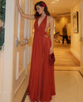 Sexy Halter Deep V-neck Backless Solid Color Dress