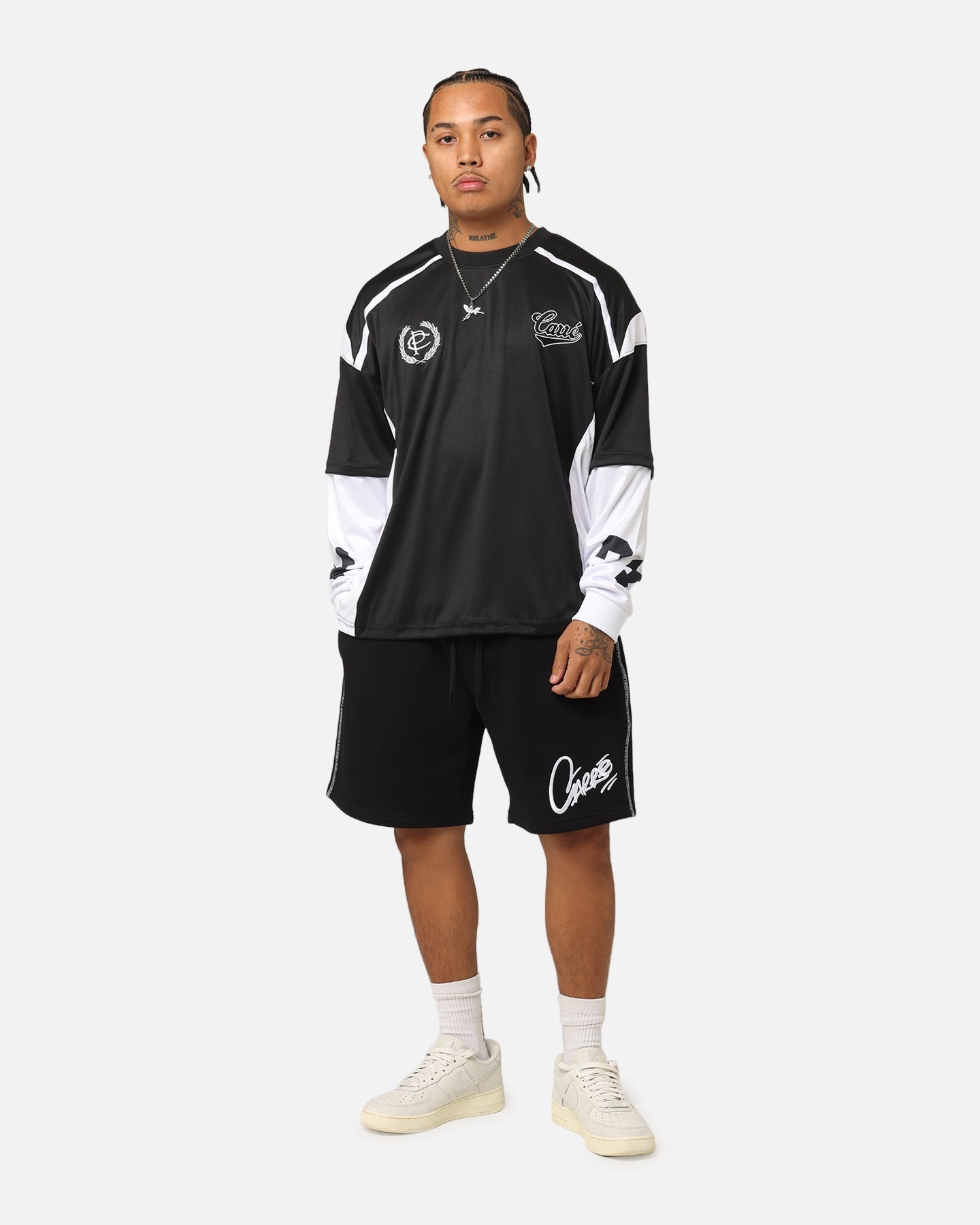 Carre Football Layered Long Sleeve T-Shirt Black/White