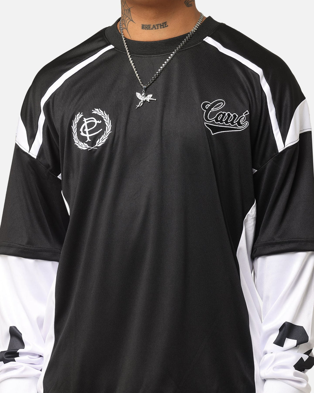 Carre Football Layered Long Sleeve T-Shirt Black/White