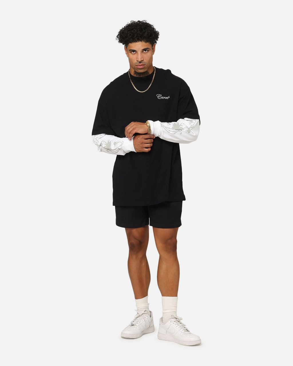 Carre Rosebowl Layered Long Sleeve T-Shirt Black/White