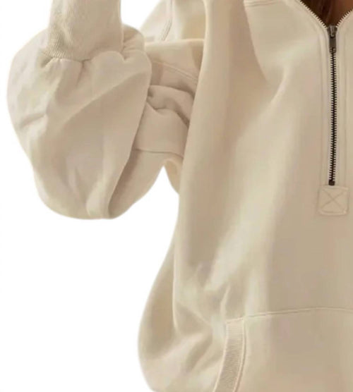 Bibi - Stitch Detailed Elastic Hem Half Zip Fleece Hoodie