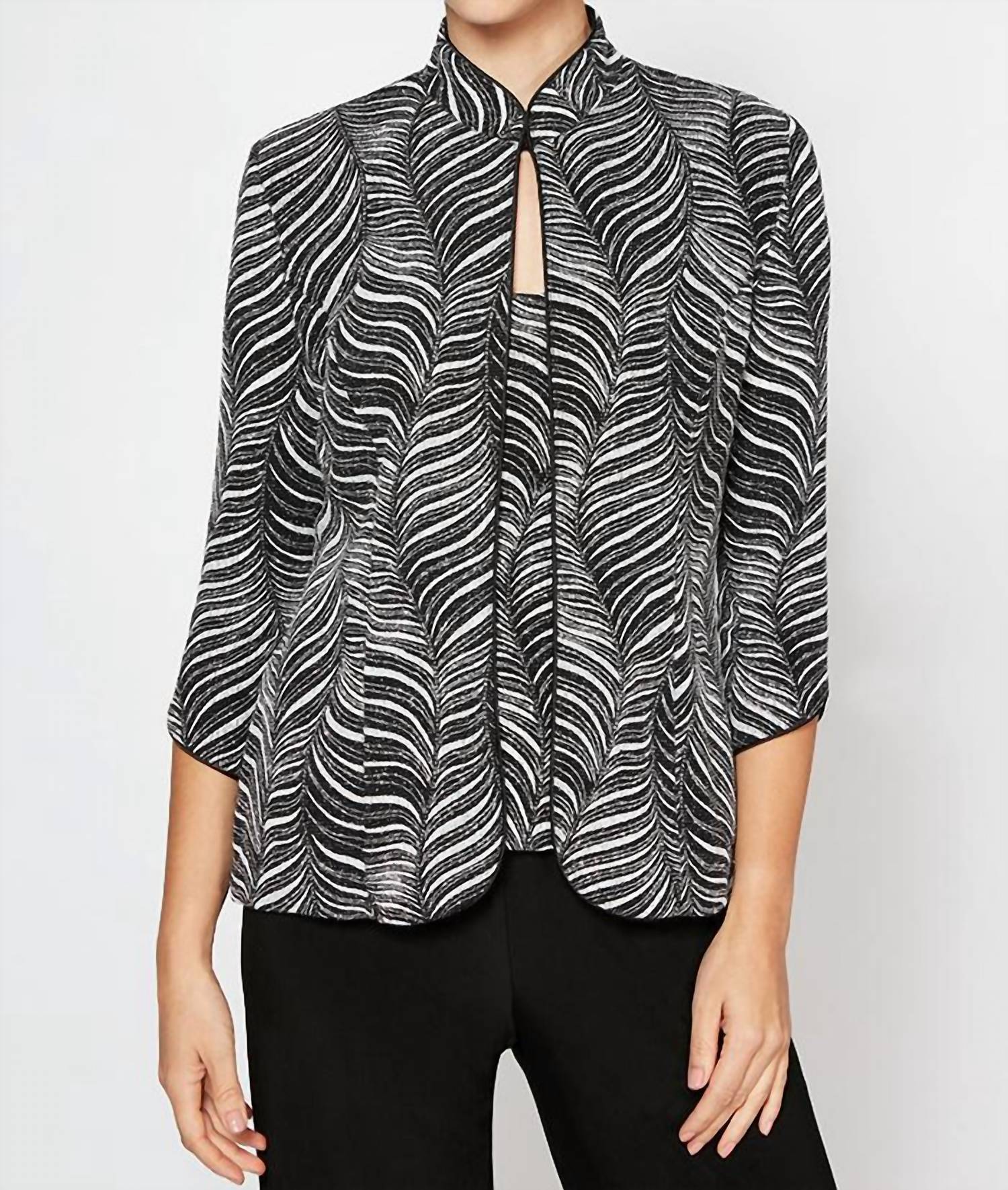 Alex Evenings - Waves Glitter Printed Twinset With Mandarin Neck Jacket And Scoop Neck Tank
