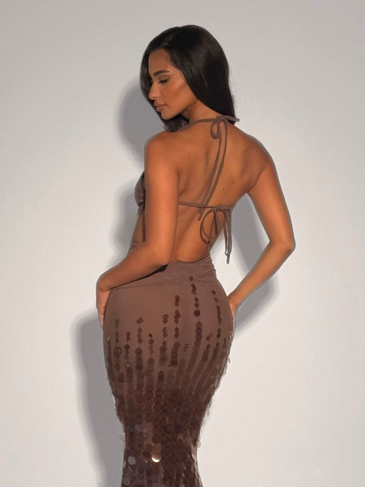 Sexy Sleeveless Halter Slim-Fit Sheath Sequin Dress