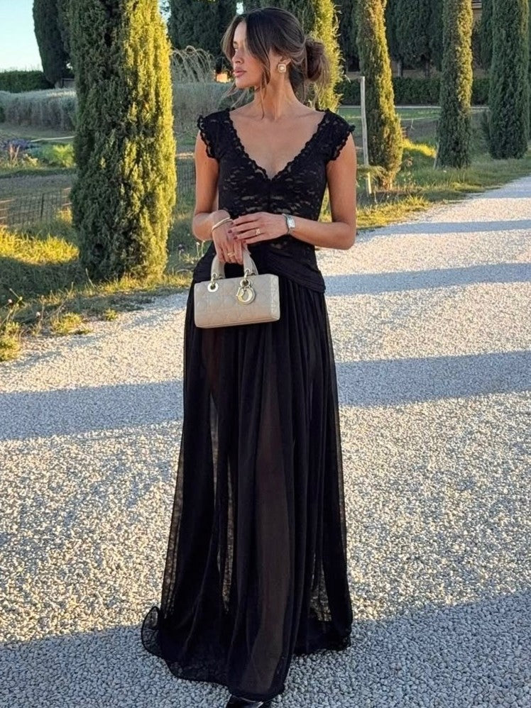 Sexy Deep V Lace See-through Dress