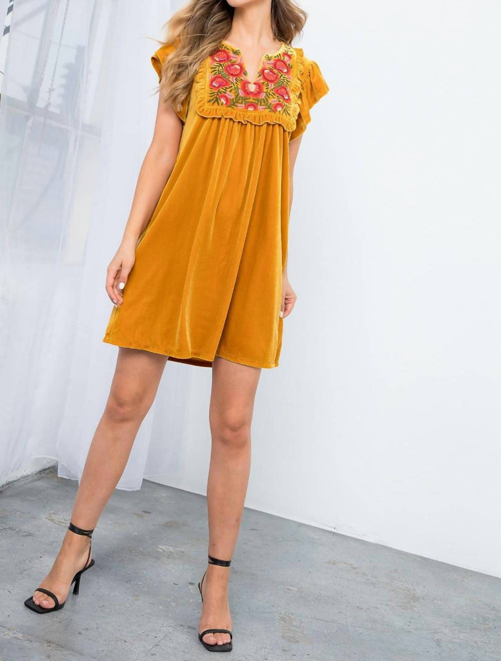 Thml - Fall Feels Velvet Embroidered Dress