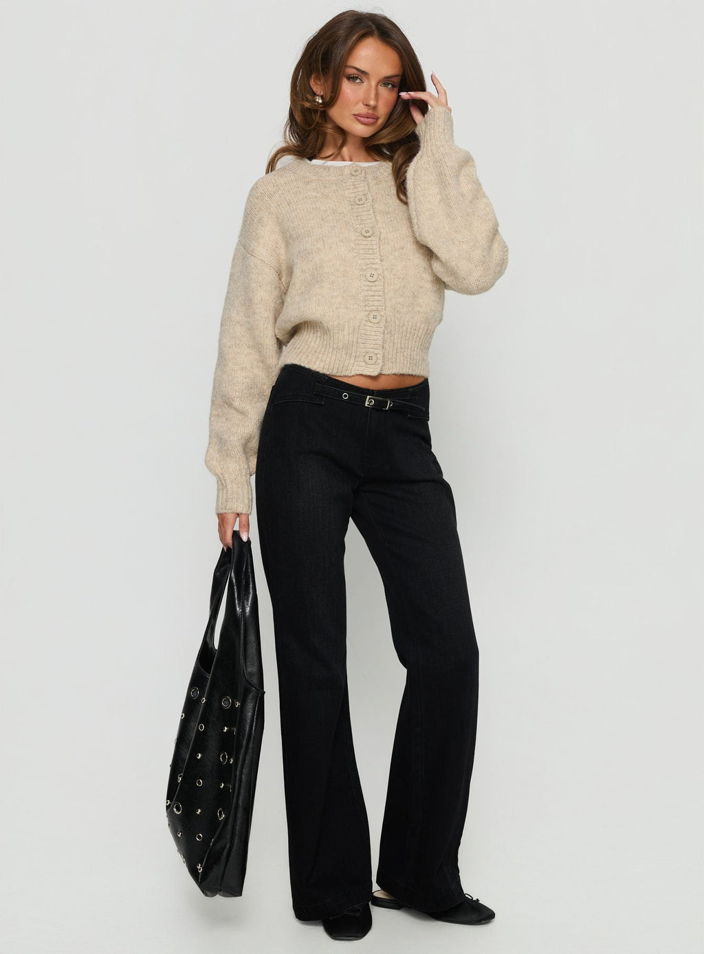 Trevonn Button Up Knit Cardigan Beige
