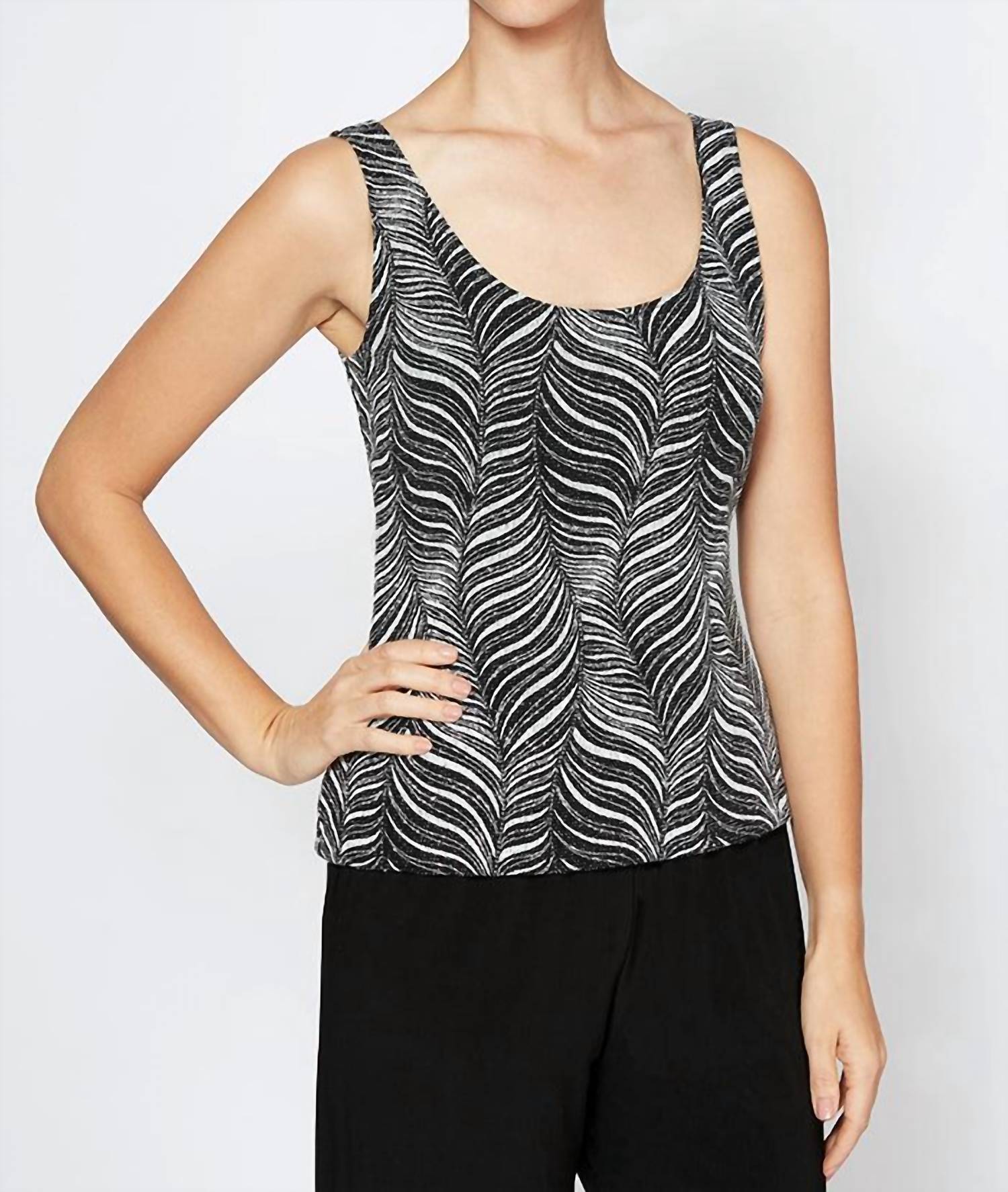 Alex Evenings - Waves Glitter Printed Twinset With Mandarin Neck Jacket And Scoop Neck Tank