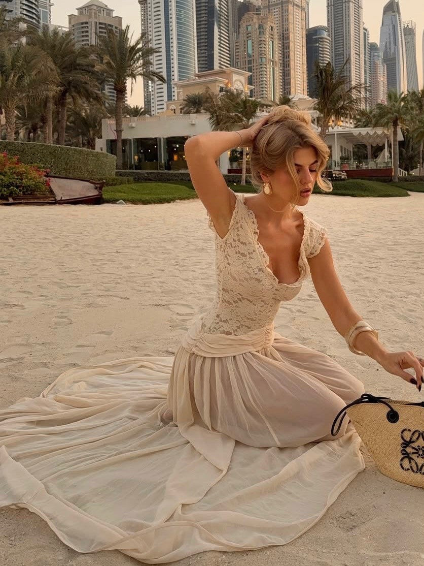 Sexy Deep V Lace See-through Dress