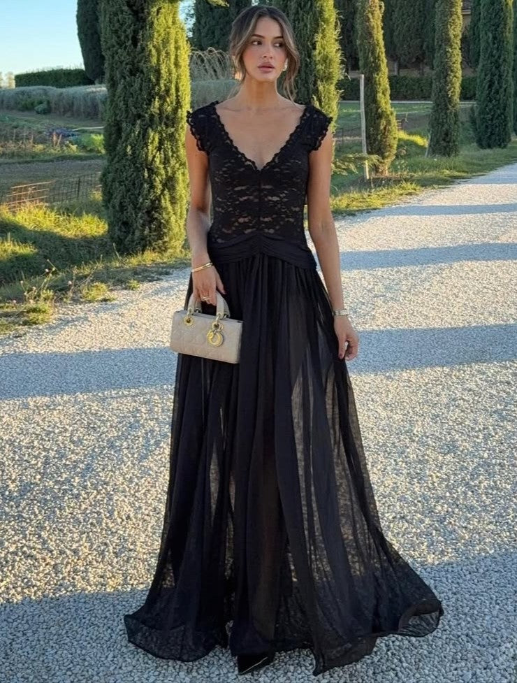 Sexy Deep V Lace See-through Dress