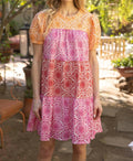 Voy - Cheery Disposition Embroidered Color Block Tiered Dress