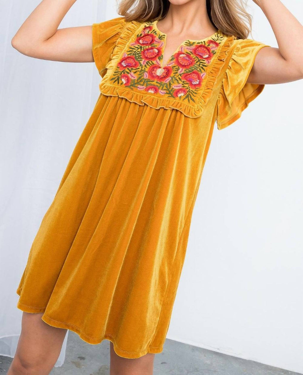 Thml - Fall Feels Velvet Embroidered Dress