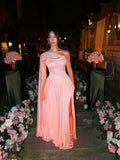 Sexy off-the-Shoulder Tube Top Pleated Solid Color Dress