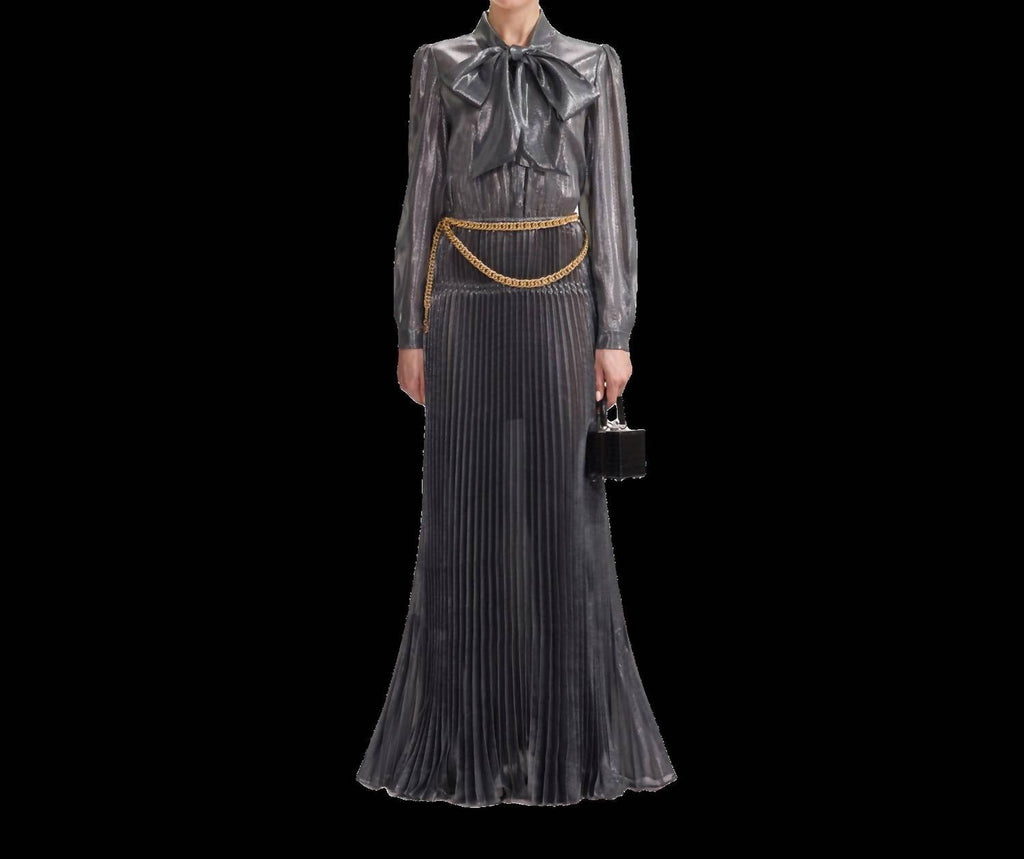 Self-Portrait - Metallic Pussy Bow Dress