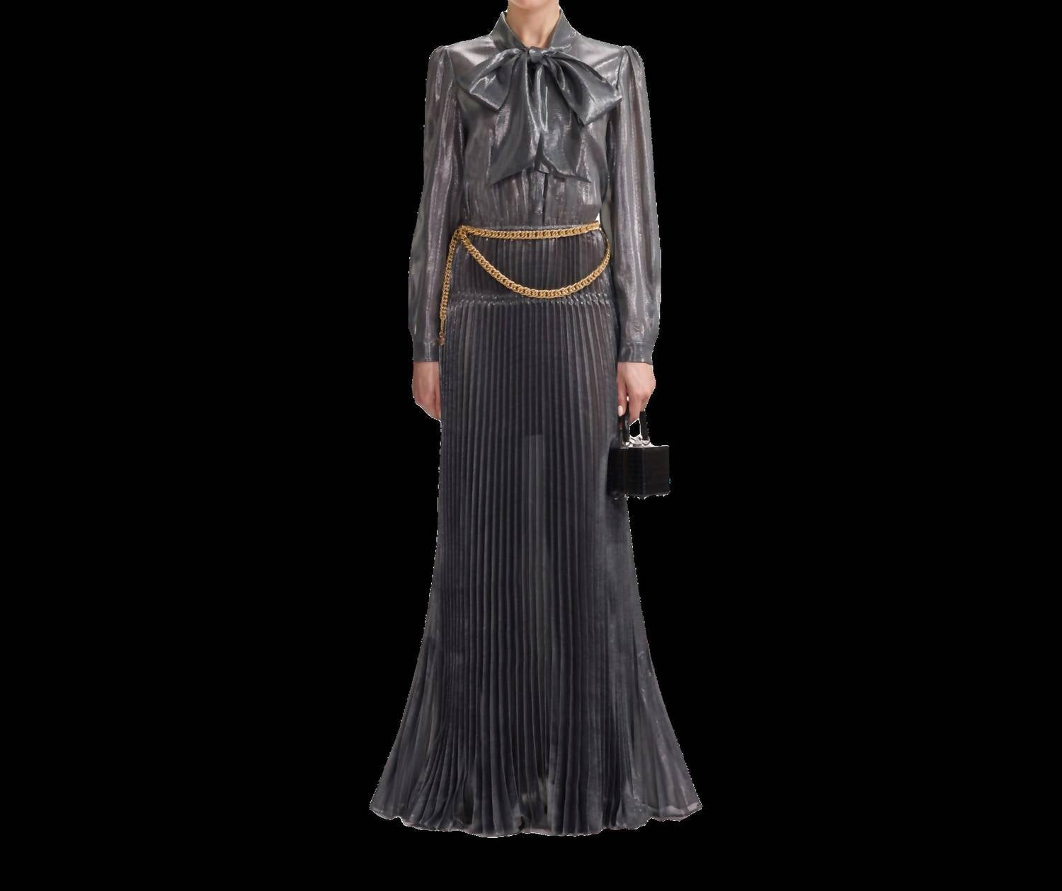 Self-Portrait - Metallic Pussy Bow Dress