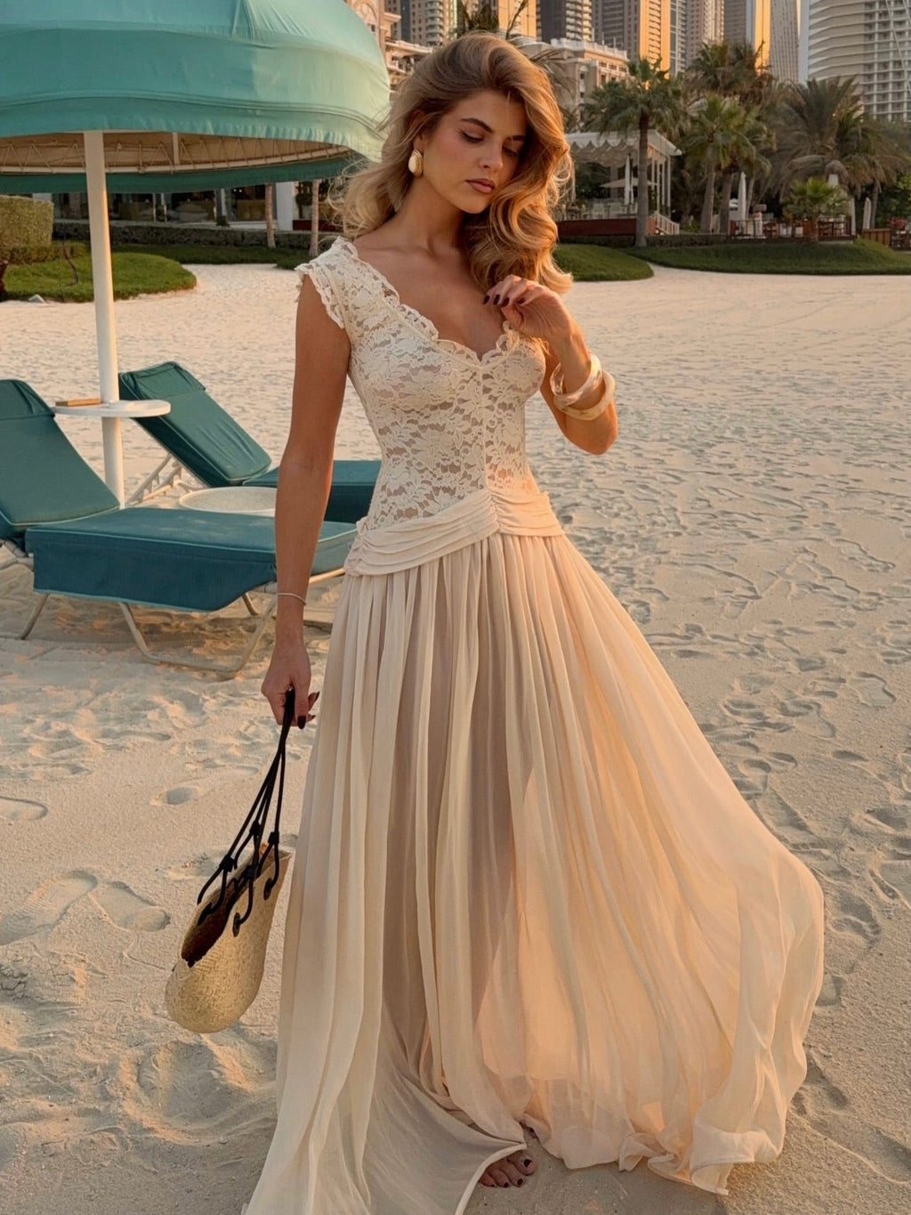 Sexy Deep V Lace See-through Dress