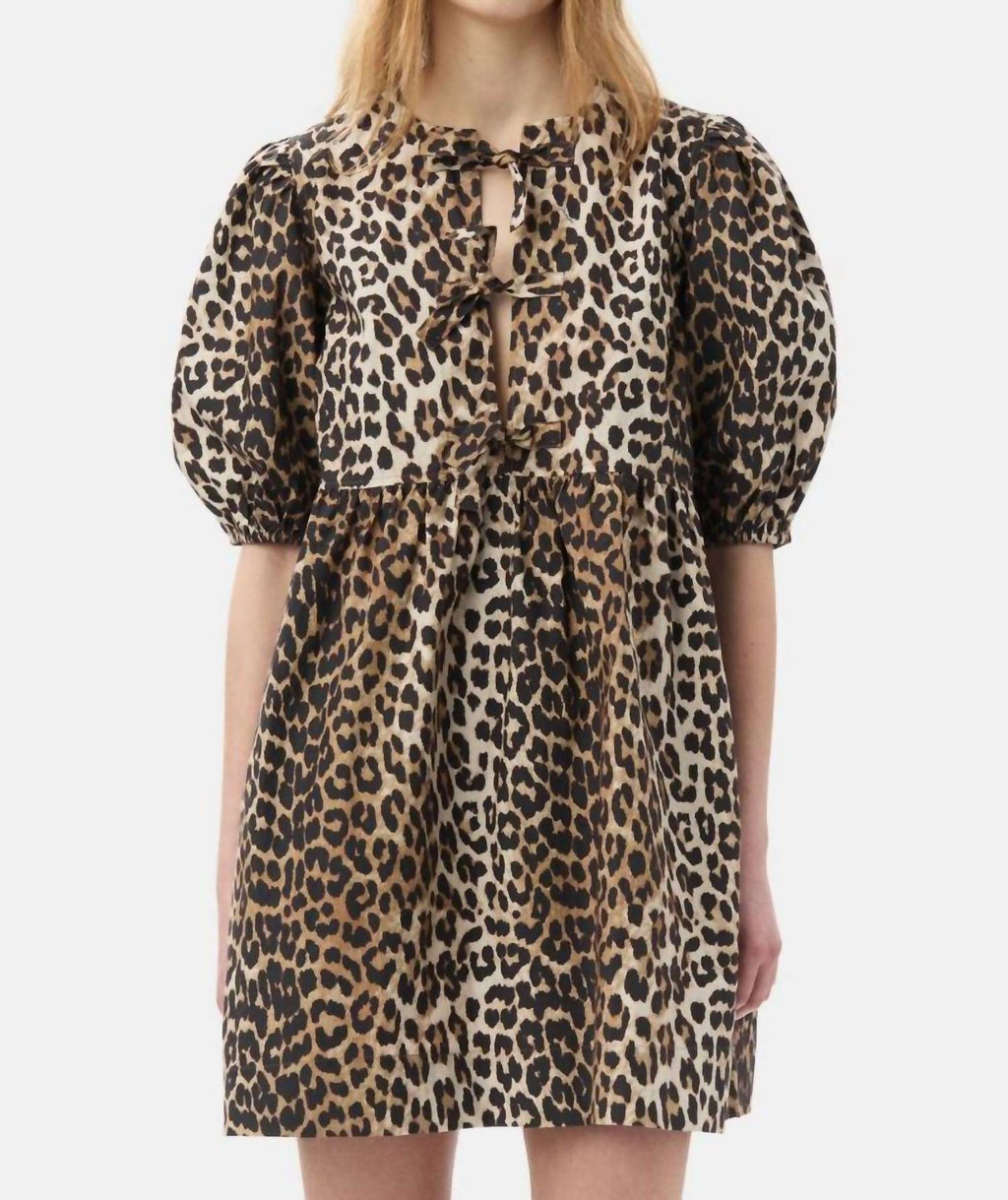 Ganni - Printed Cotton Tie String Mini Dress