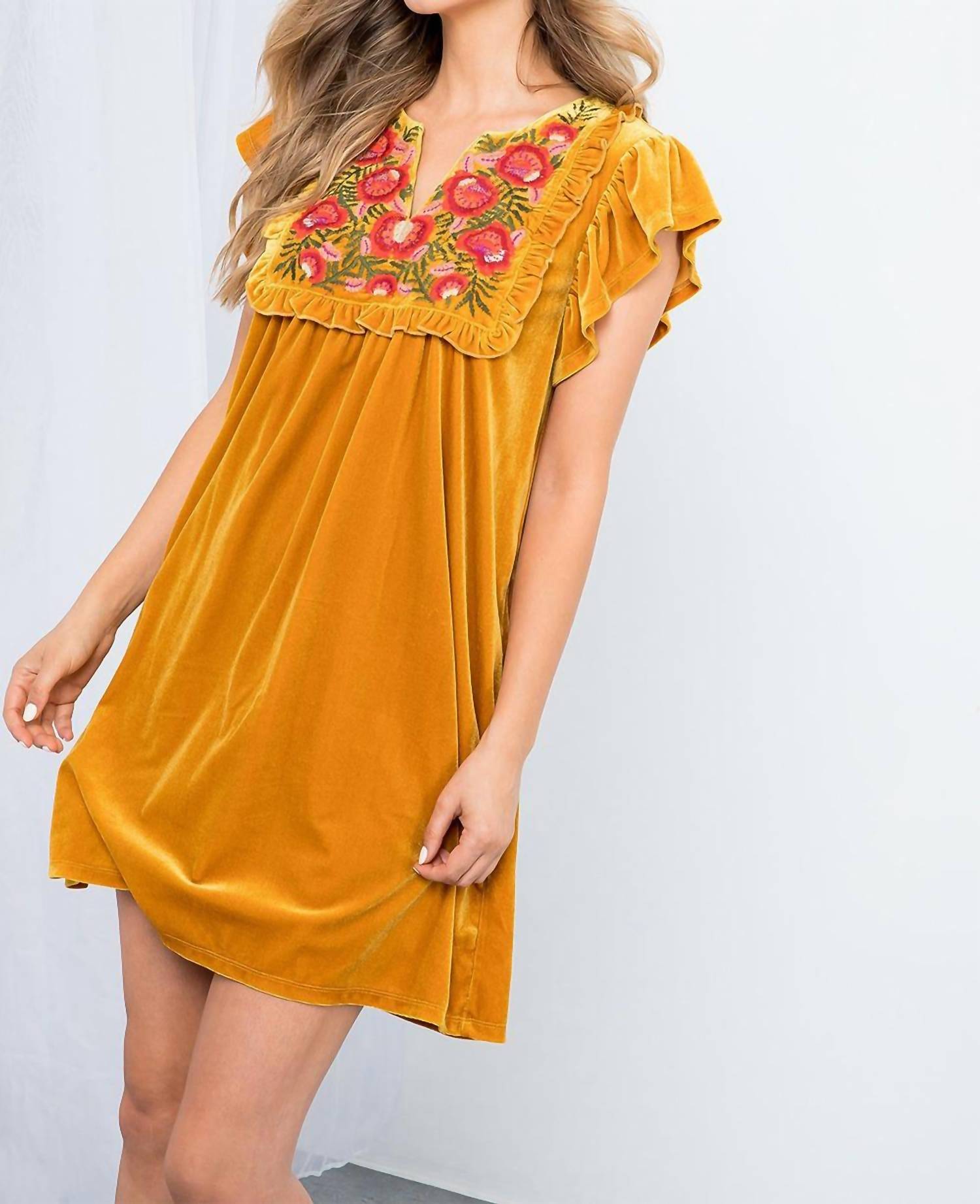 Thml - Fall Feels Velvet Embroidered Dress