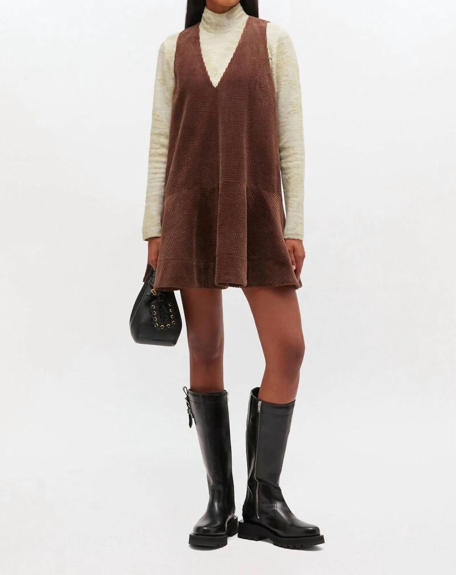 Ganni - Seersucker Corduroy V-neck Mini Dress