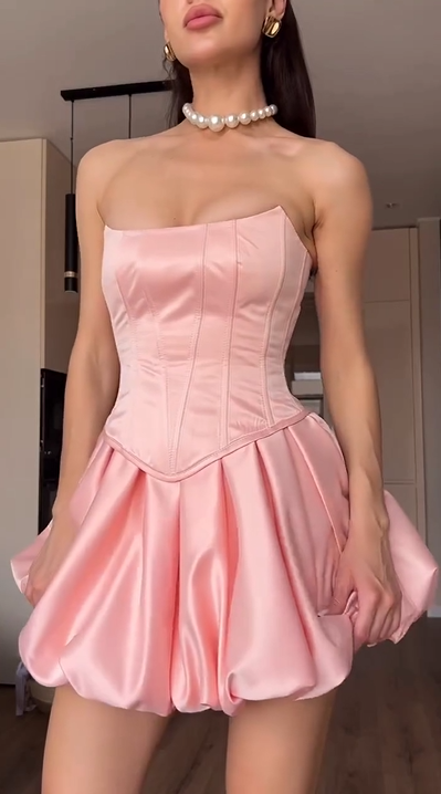 Sexy Sleeveless Cold-Shoulder Tube Top Solid Color Mini Hot Girl Dress