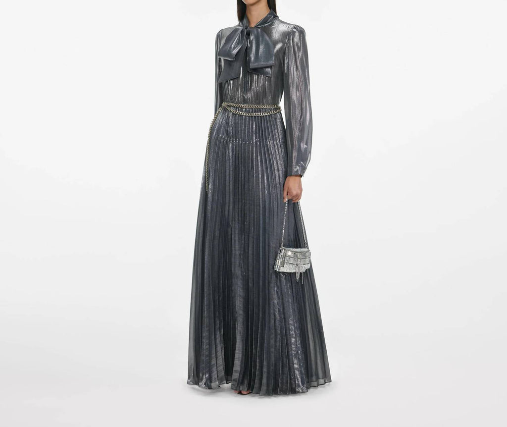 Self-Portrait - Metallic Pussy Bow Dress