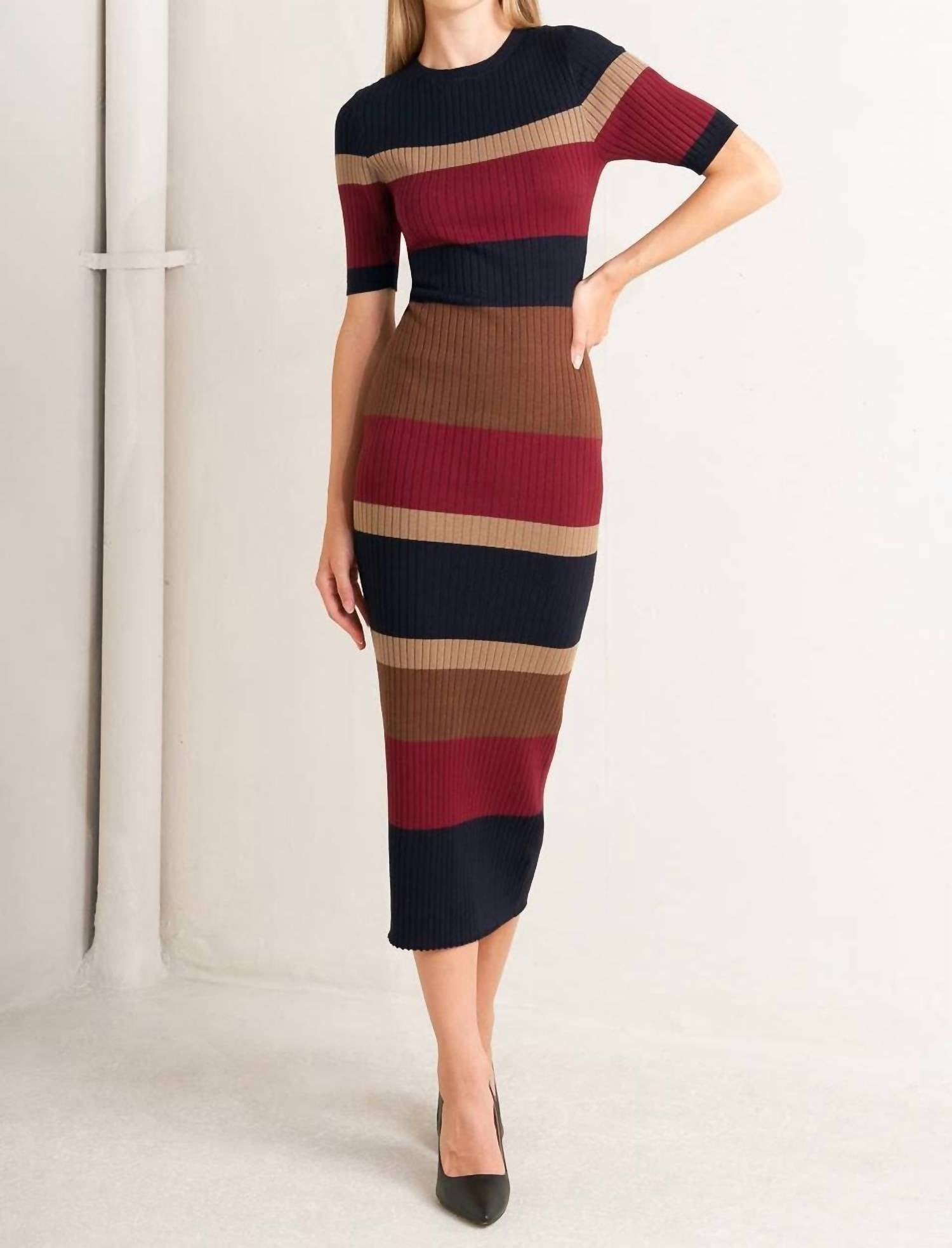 Flying Tomato - Color Block Midi Sweater Dress