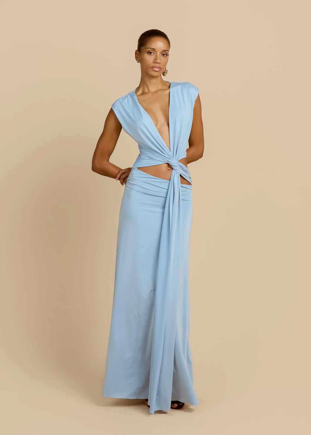 Sexy Deep V Navel Solid Color Dress