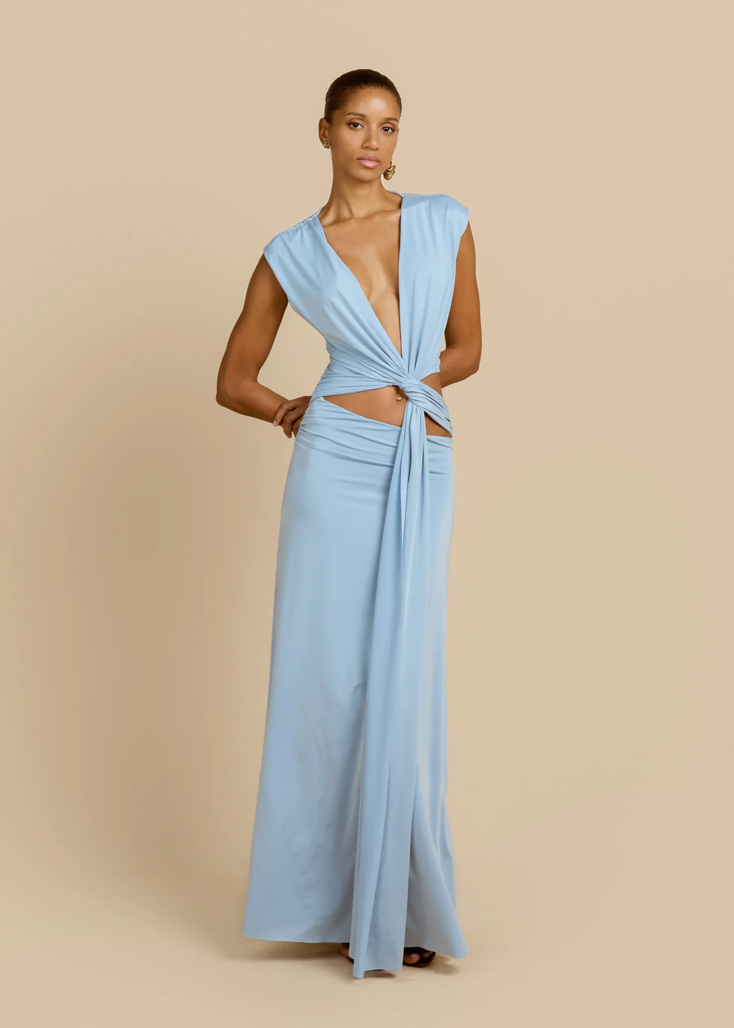 Sexy Deep V Navel Solid Color Dress