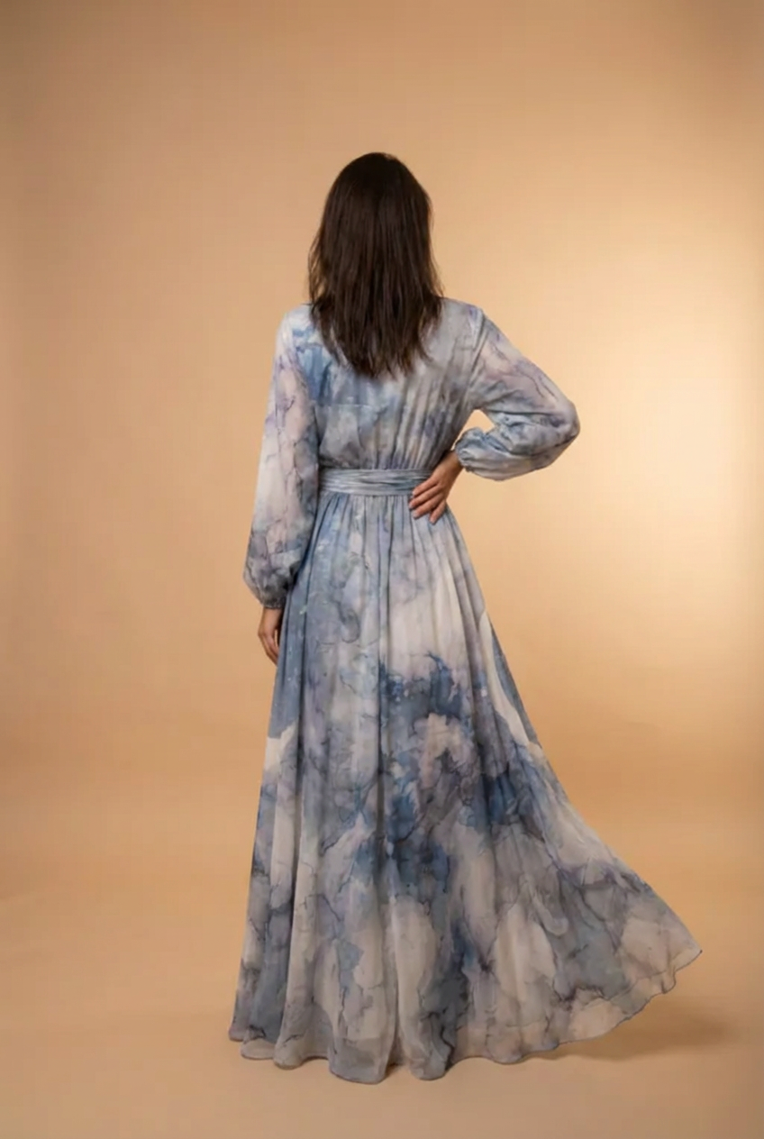 Quiet Night Sky V-neck Elegant Dress