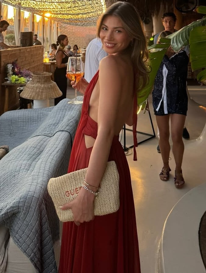 Sexy Deep V Halter Backless Dress